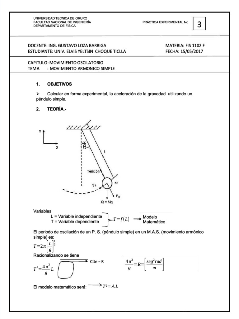 Experimento de Péndulo Simple: Gravedad | PDF | Fenómenos Periódicos ...