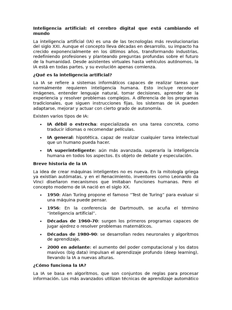 Impacto y futuro de la inteligencia artificial | PDF | Inteligencia ...