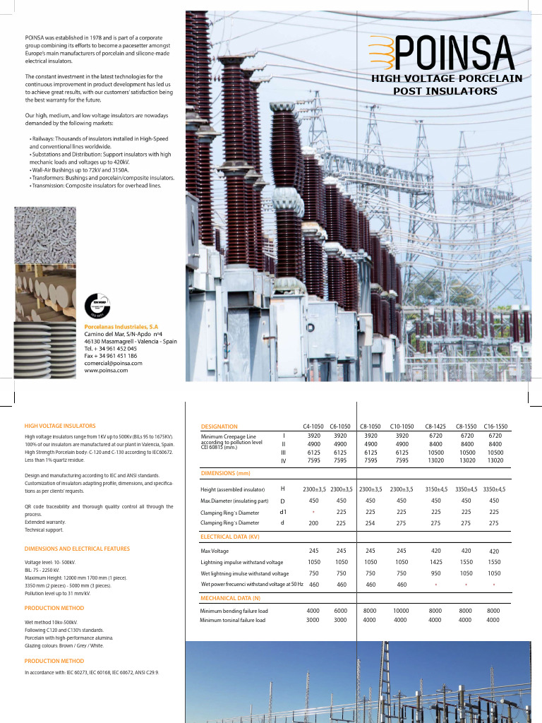High Voltage Porcelain Post Insulators Eng | PDF | Insulator ...