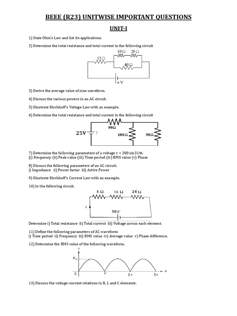 Important BEEE Questions by Unit | PDF | Electrical Impedance | Bipolar ...