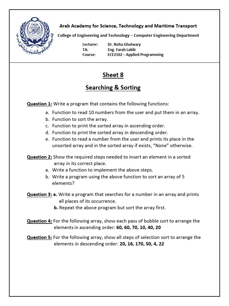 Searching and Sorting Algorithms Guide | PDF