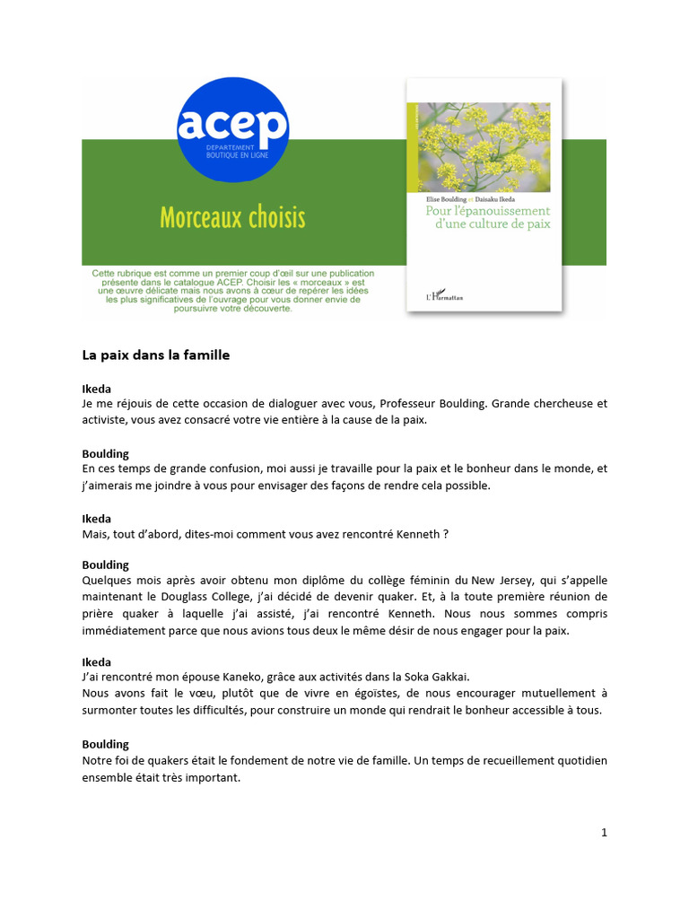 Dialogue sur la paix familiale et sociale | PDF | Quakers | Humain
