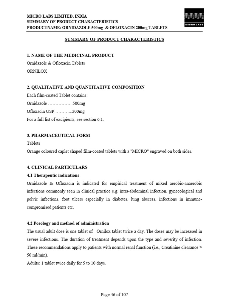 Ornidazole & Ofloxacin Tablet Uses | PDF | Clinical Medicine | Diseases ...