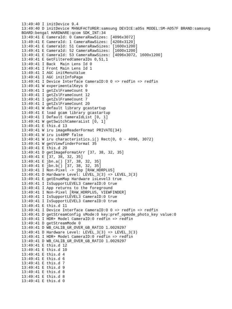 Samsung A05s Camera Initialization Logs | PDF | Mobile Computers ...
