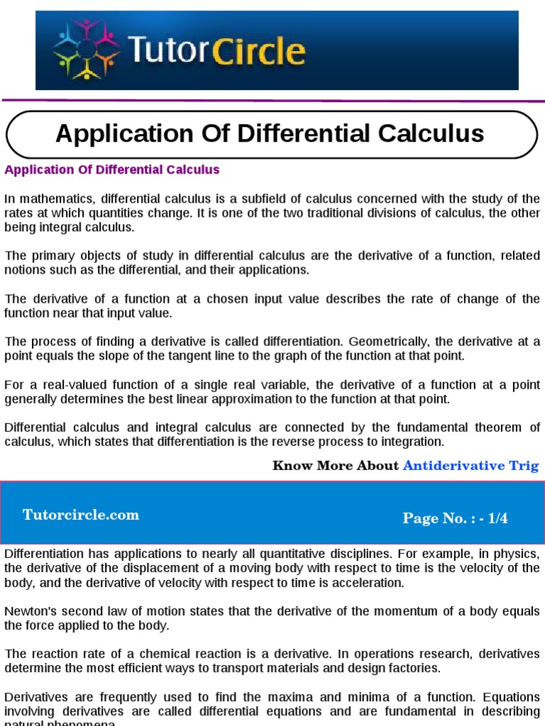 Application of Differential Calculus PDF Differential Calculus