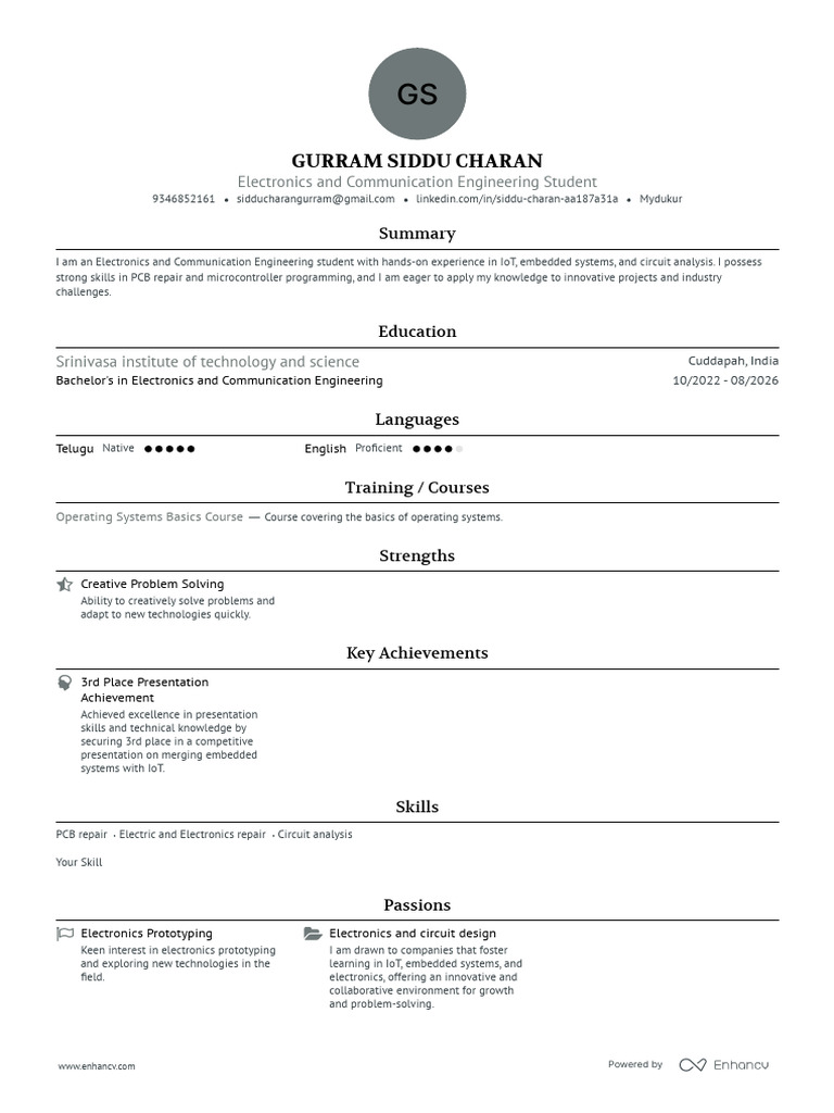 Electronics Engineering Student Profile | PDF | Electronics ...