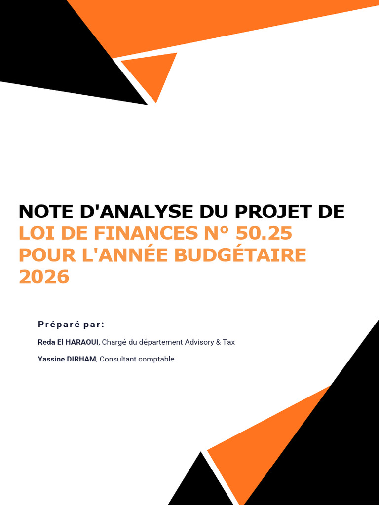 Analyse du Projet de Loi de Finances 2026 | PDF | Impôts | Taxe sur la ...