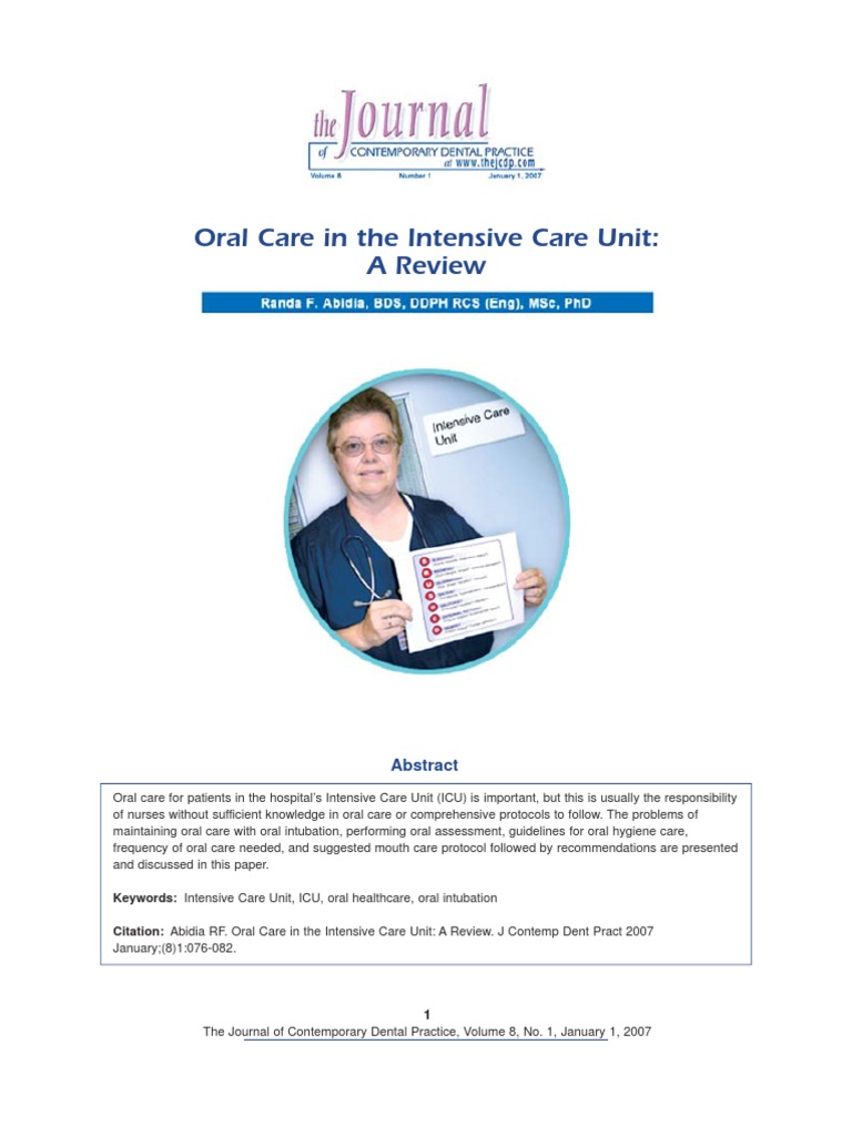 Oral Care in ICU PDF Oral Hygiene Intensive Care Medicine