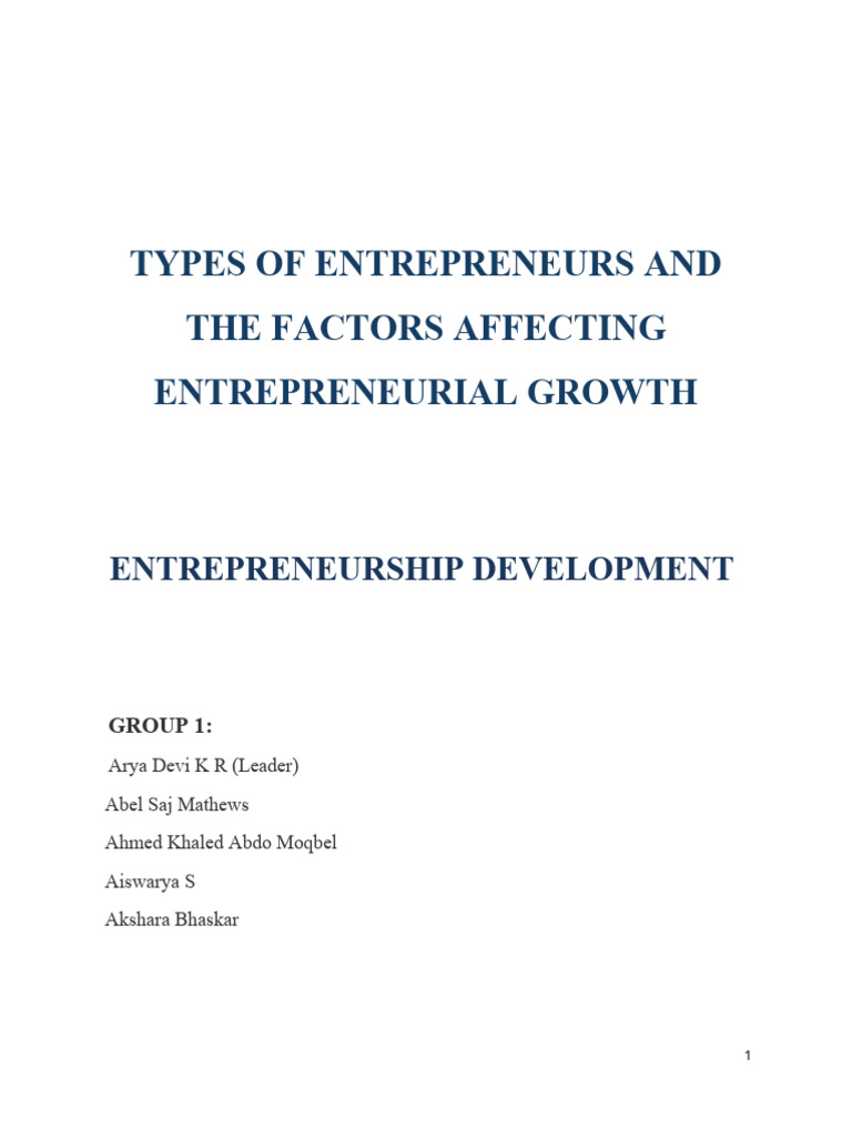Types of Entrepreneurs and Growth Factors | PDF | Entrepreneurship ...