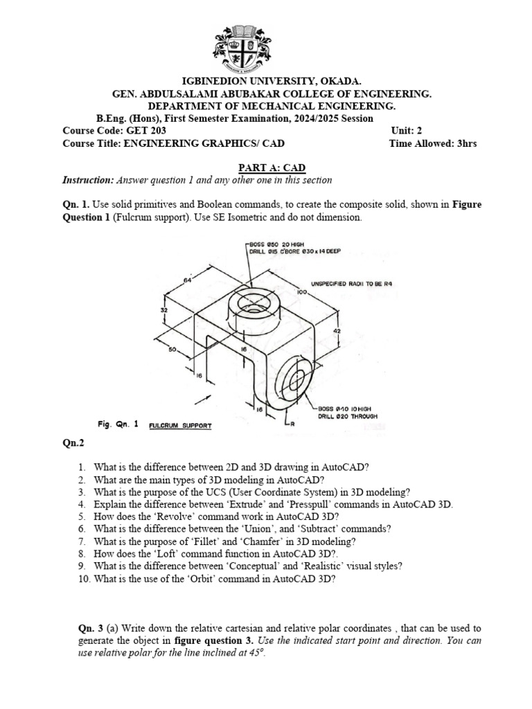 Engineering Graphics CAD Exam 2024/25 | PDF | Screw | 3 D Computer Graphics