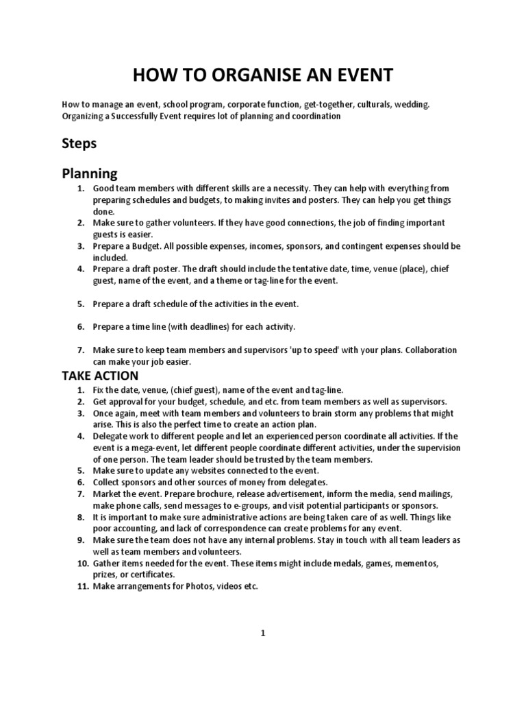 Event Organization Guide and Checklist | PDF | Budget | Business