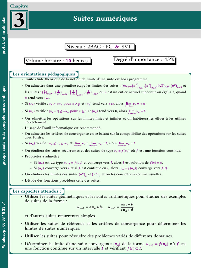 Limites et Suites Numériques 2BAC | PDF | Limite (mathématiques) | Séquence