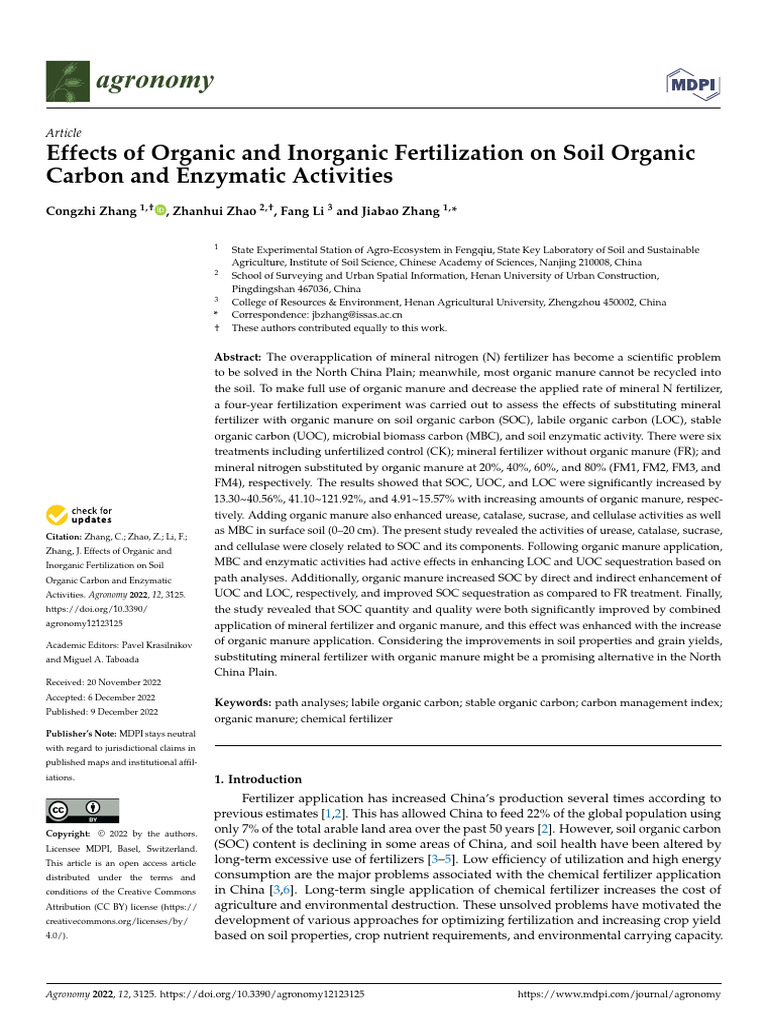 Effects of Organic and Inorganic Fertilization On | PDF | Fertilizer | Soil
