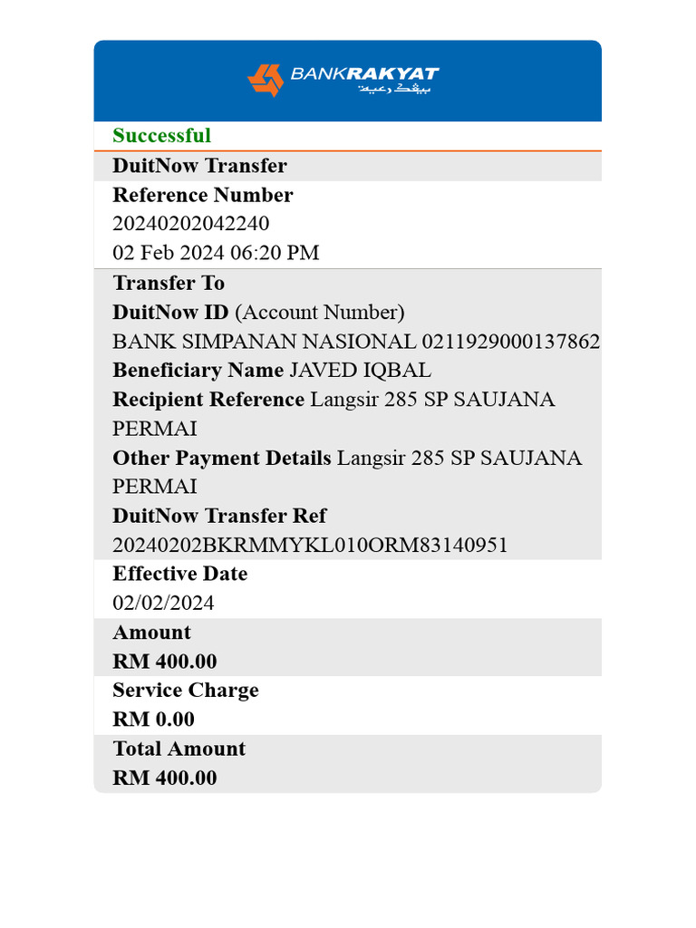 Receipt Bank Rakyat - 20240202102104338 | PDF