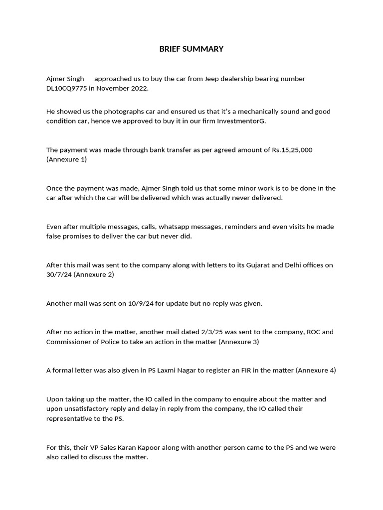 Car Purchase Fraud Case Summary | PDF