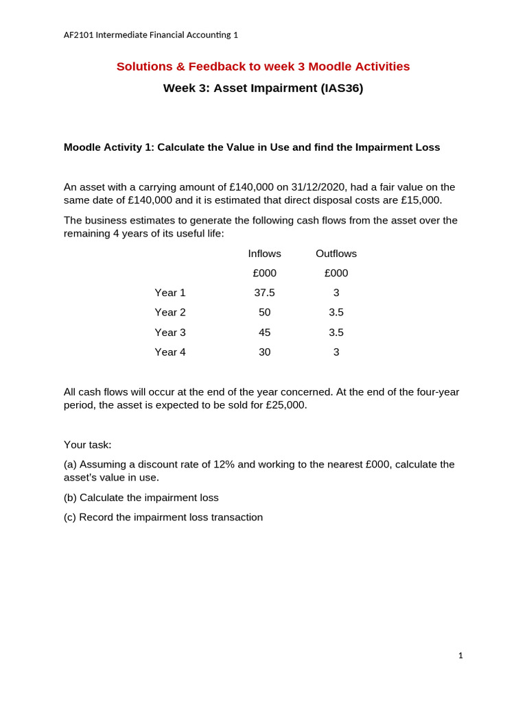 Asset Impairment Calculations Guide | PDF | Debits And Credits ...