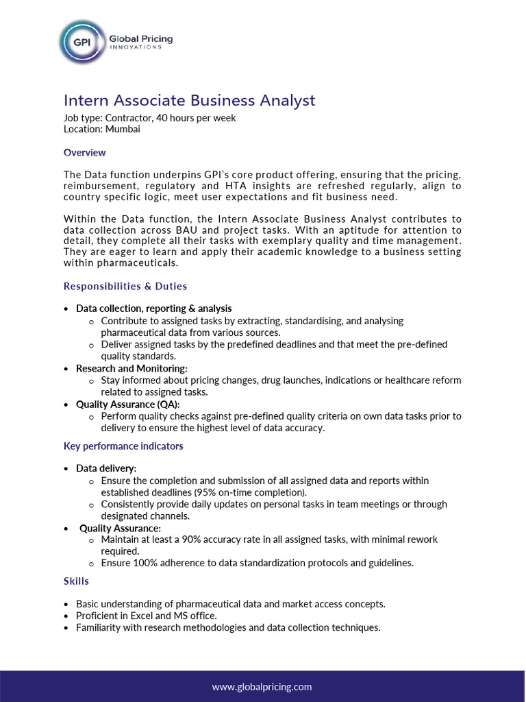 Intern Associate Business Analyst Role | PDF | Data | Quality Assurance