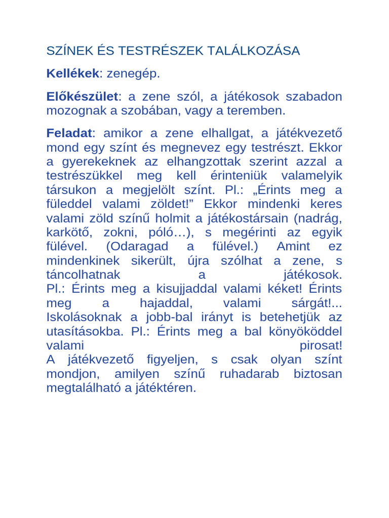 Színek És Testrészek Találkozása | PDF