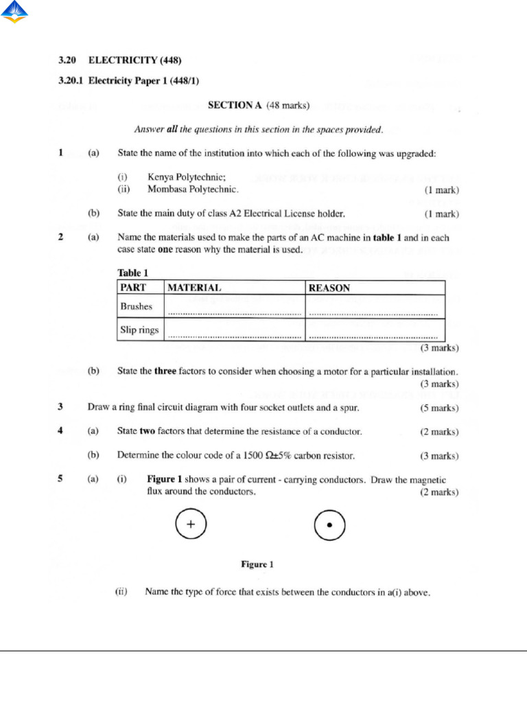 Kcse 2015 Electricity Questions Paper 1 2 | PDF