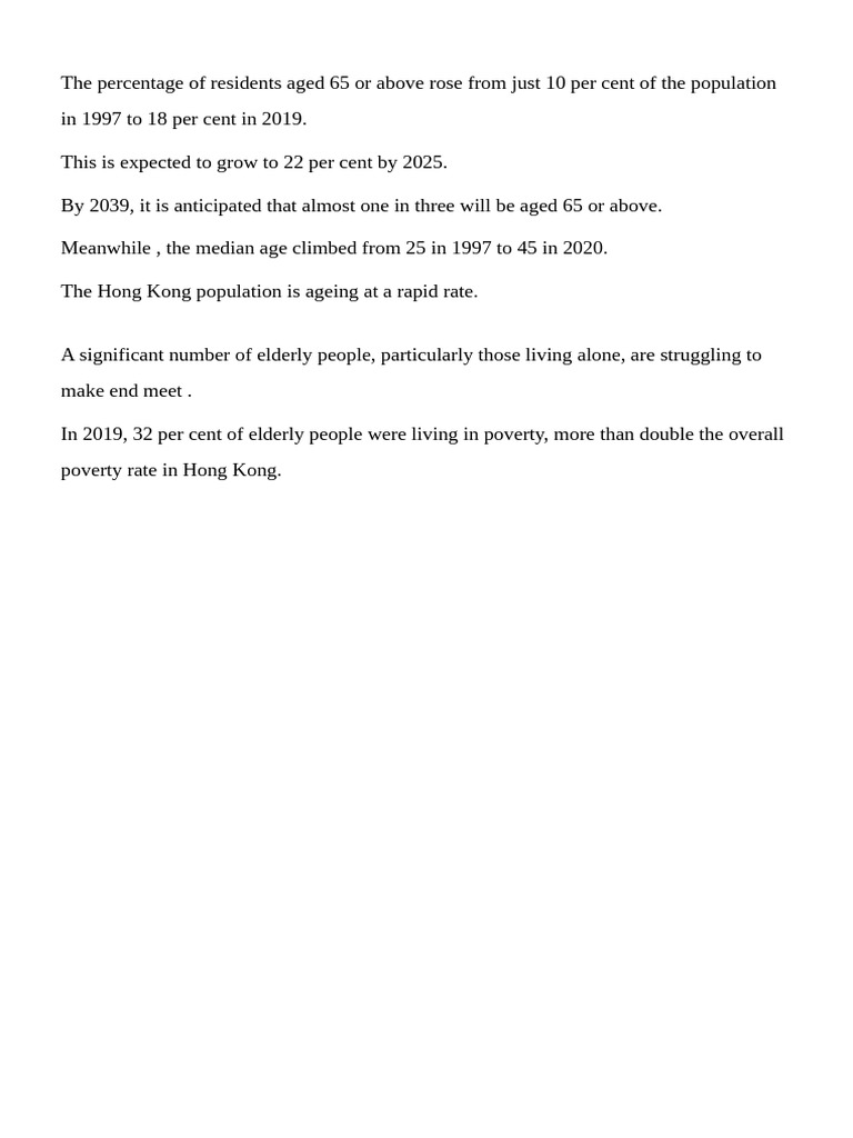 Hong Kong's Aging Population and Poverty | PDF