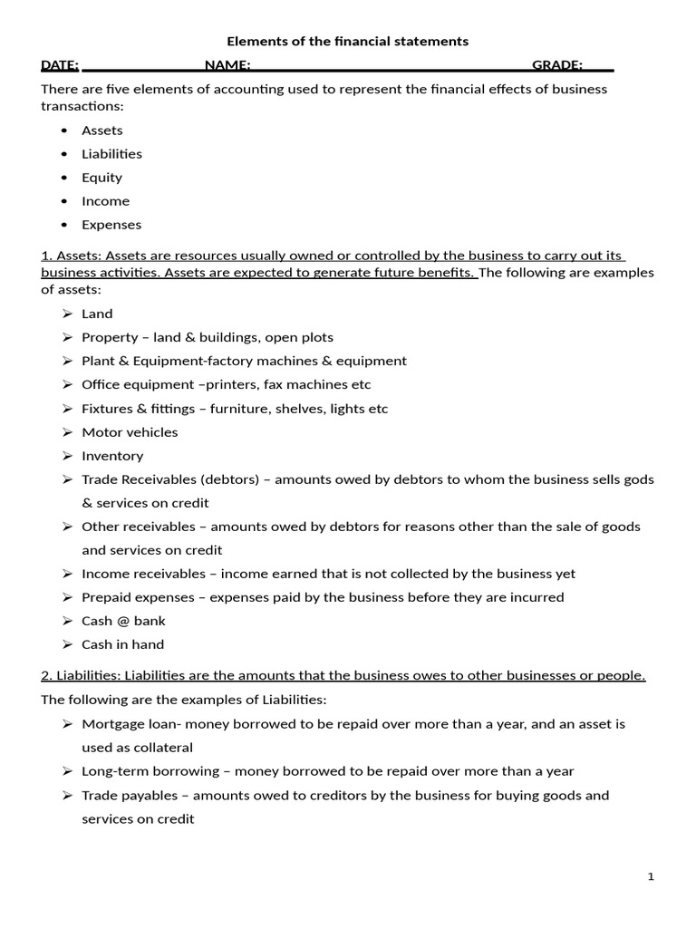 Key Elements of Financial Statements | PDF | Debits And Credits | Expense