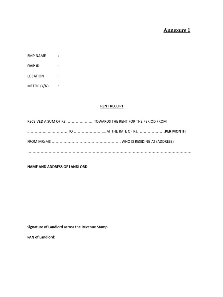 Rent Receipt Template for Employees | PDF