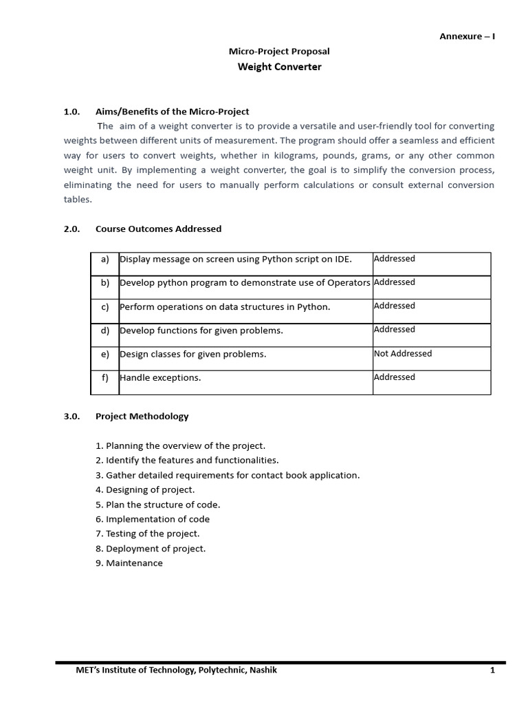 Weight Converter Micro-Project Proposal | PDF | Parameter (Computer ...