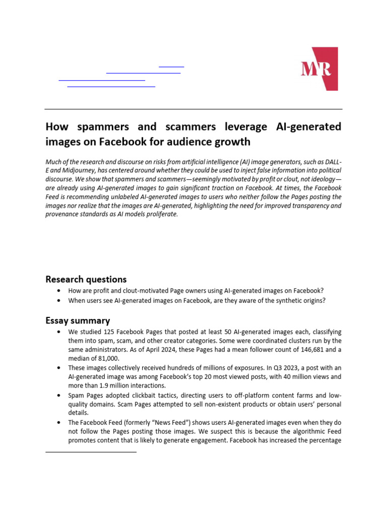 AI Images: Spammers on Facebook | PDF | Facebook | Spamming