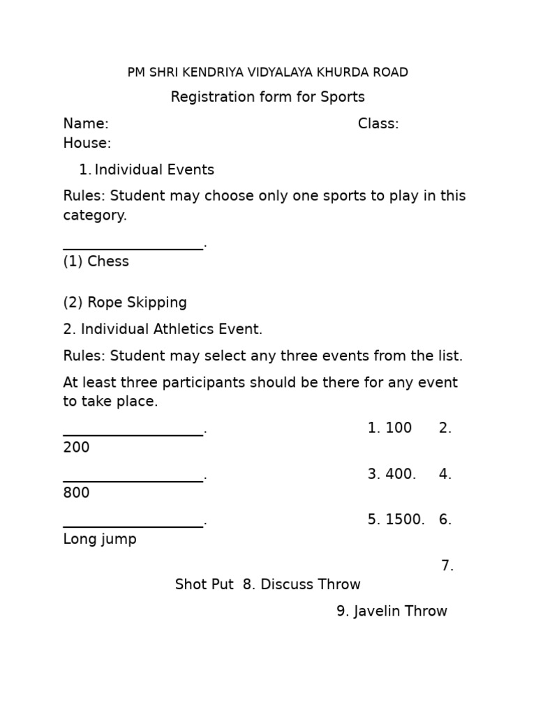 Sports Registration Form for PM Shri KV | PDF