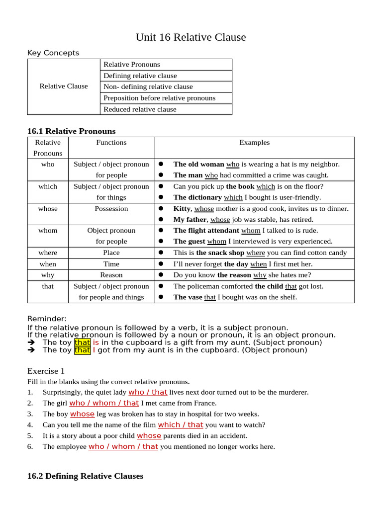 Understanding Relative Clauses in English | PDF | Pronoun | Subject ...