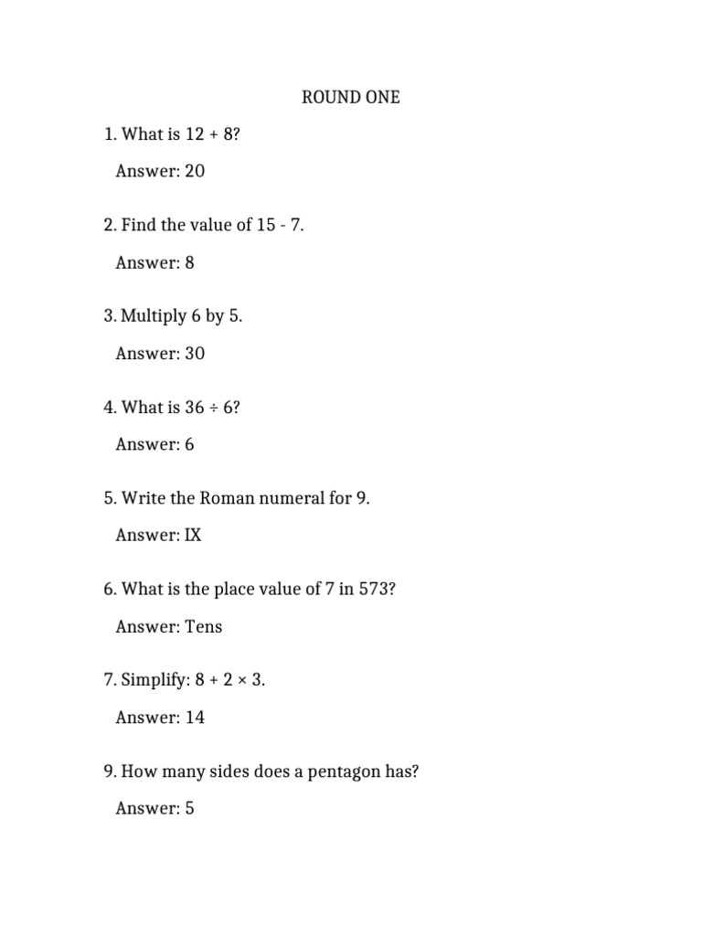 Basic Math Questions and Answers | PDF
