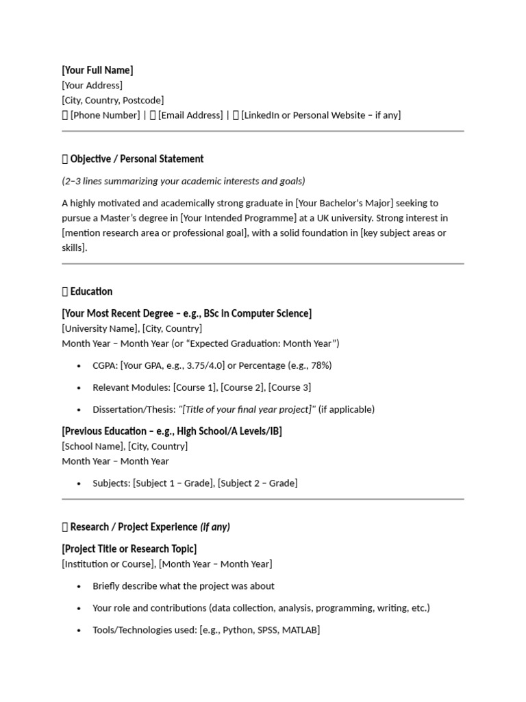 Graduate CV for Master's Application | PDF