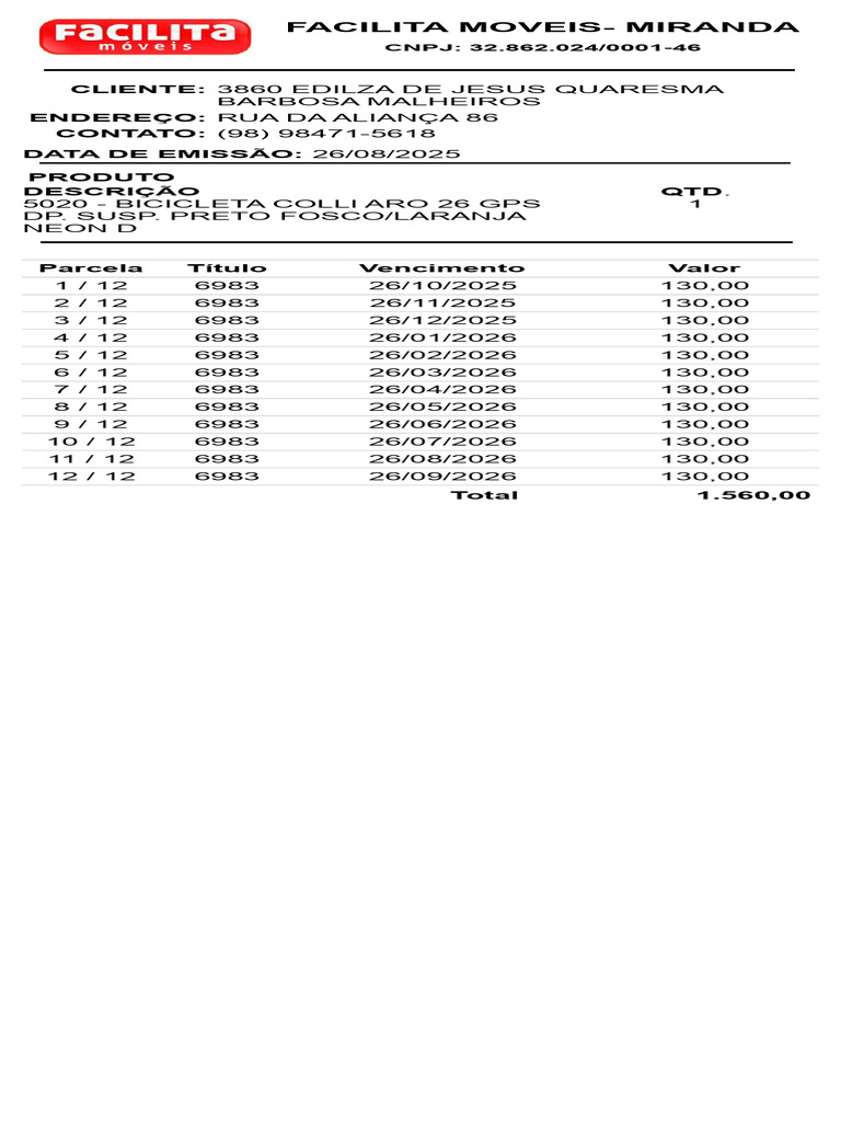 Compra de Bicicleta em Parcelas | PDF
