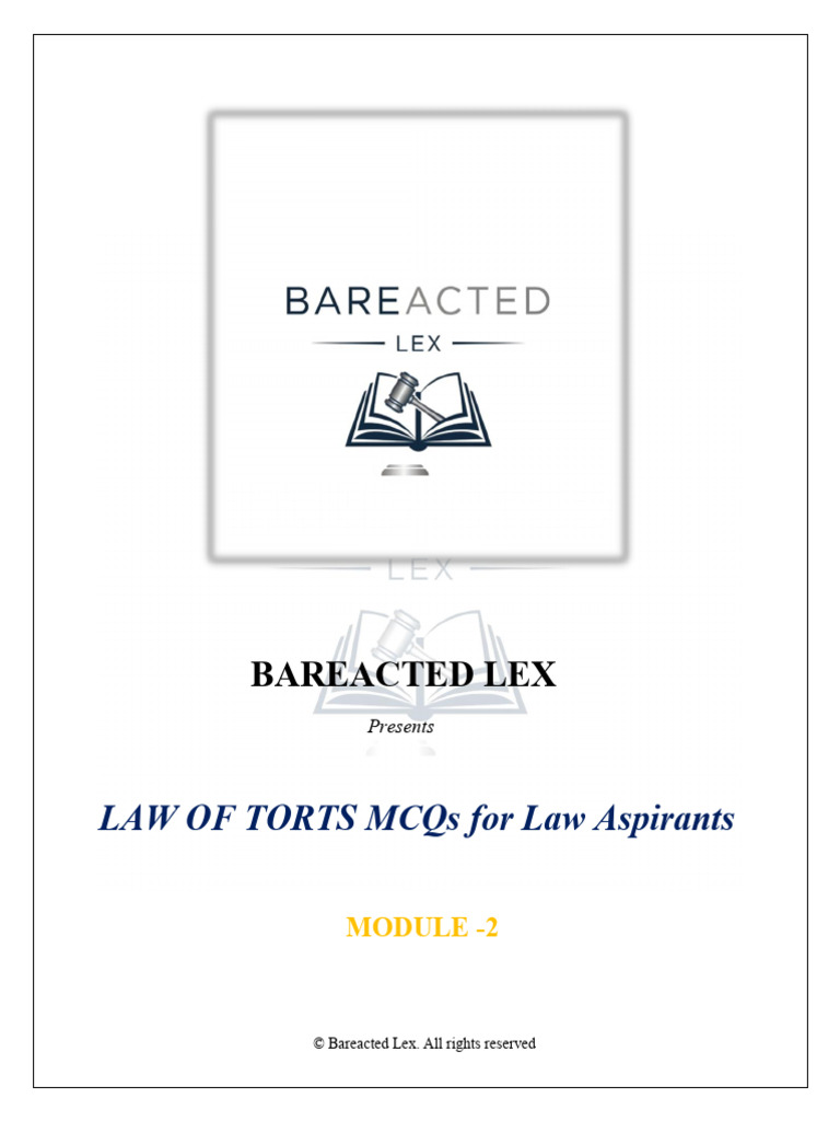 Law of Torts MCQs for Students | PDF | Tort | Negligence