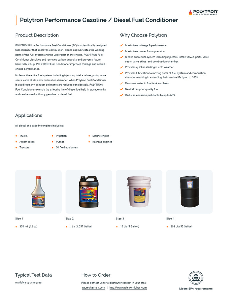 Polytron Fuel Conditioner Overview | PDF | Diesel Engine | Engines