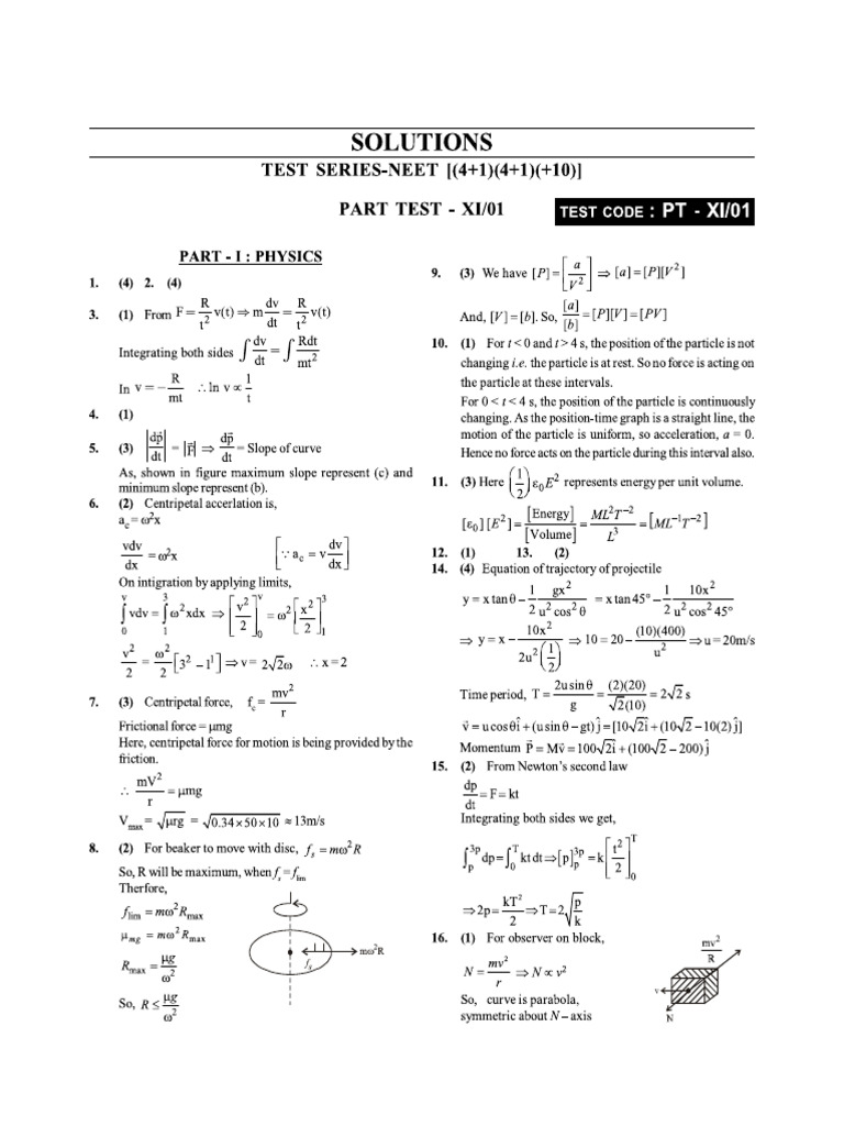 Part Test 11th (NEET) Solution | PDF