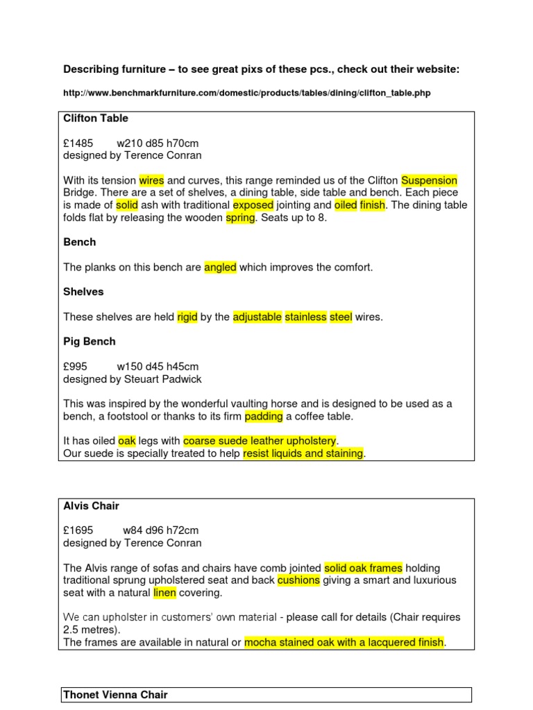 Describing Furniture Chair Upholstery