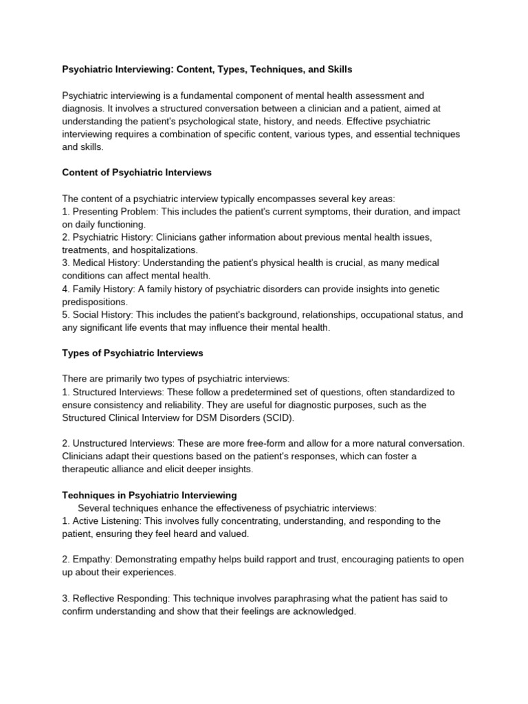 Psychiatric Interviewing Techniques & Skills | PDF | Psychiatry ...