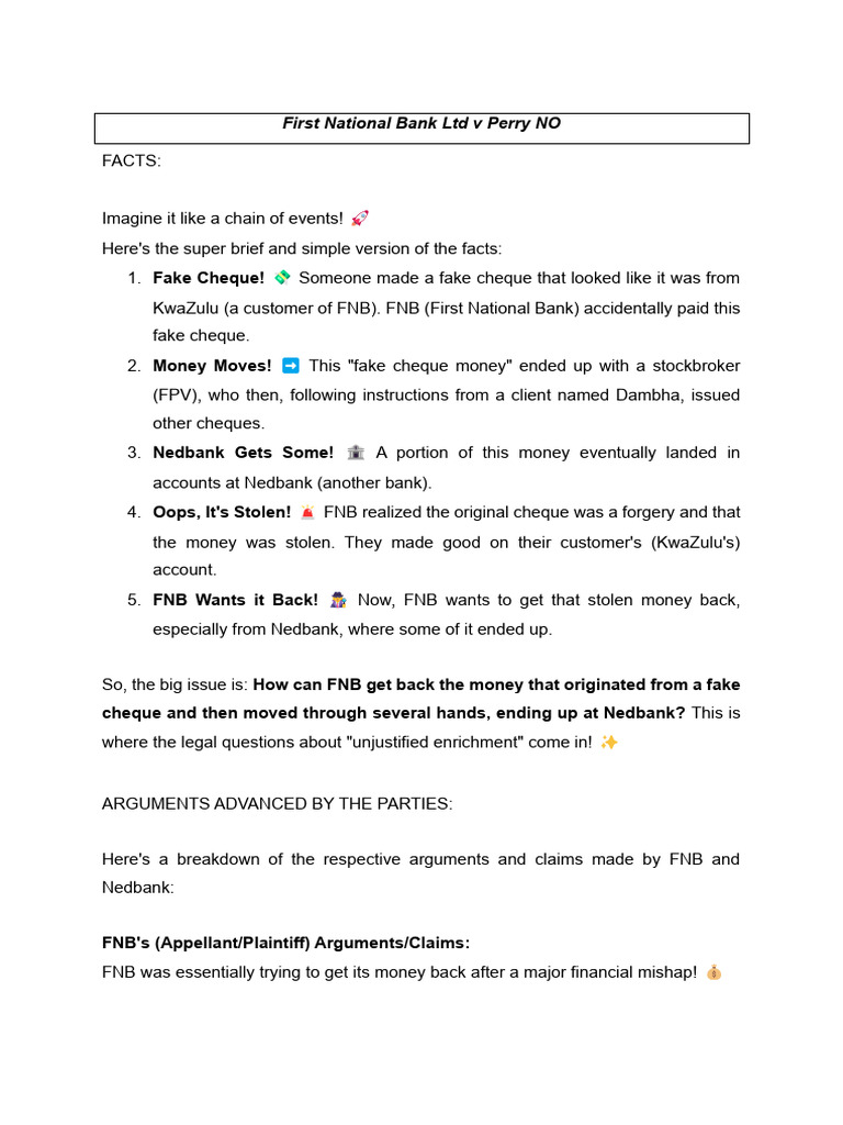 FNB v Nedbank: Forged Cheque Recovery | PDF | Burden Of Proof (Law ...