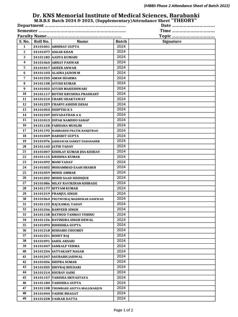Batch 2024 & 2023 Supple Student Attendance List | PDF