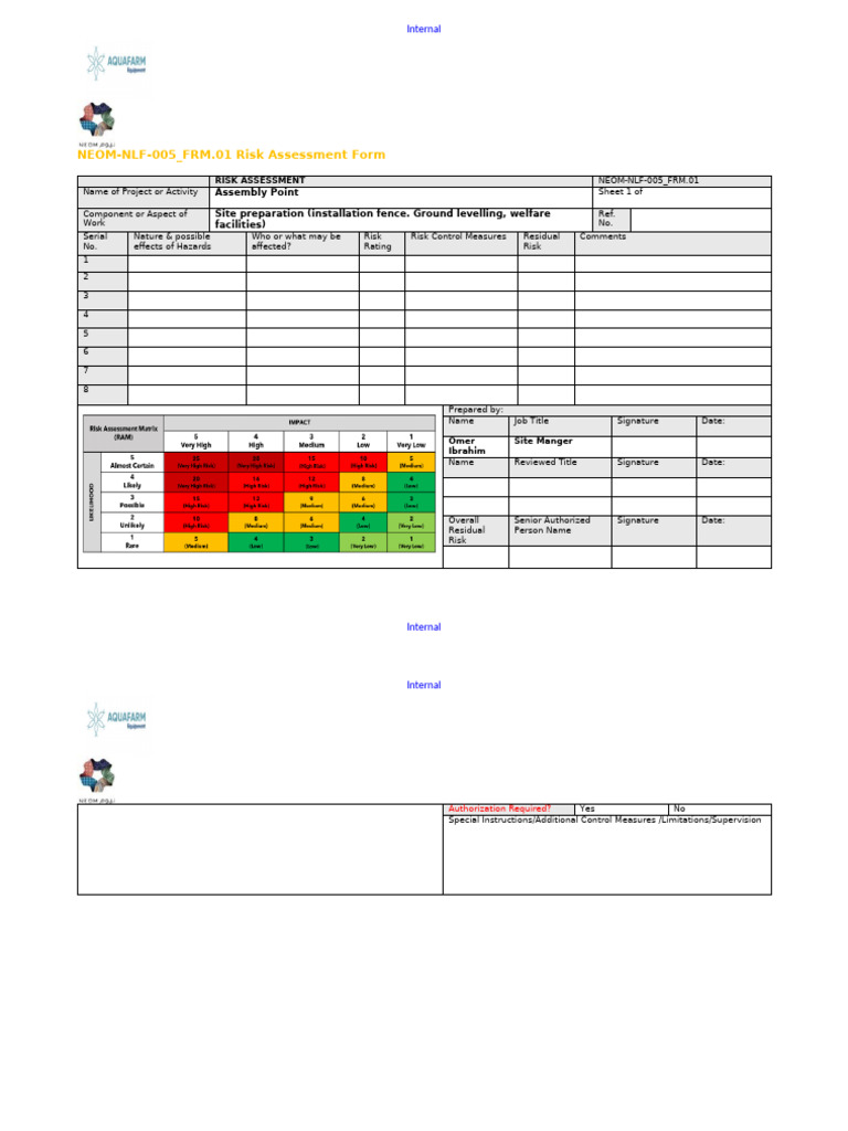 NEOM Risk Assessment Form Template | PDF