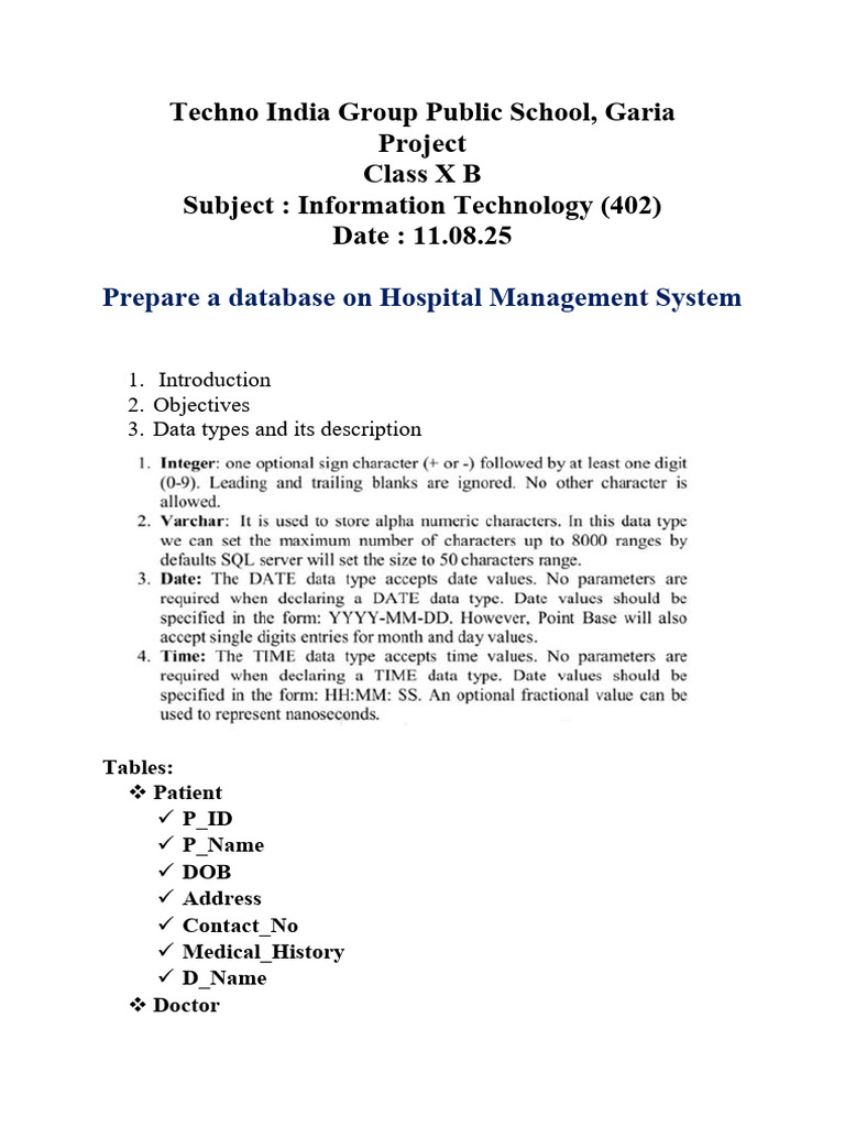Hospital Management System Database Project | PDF