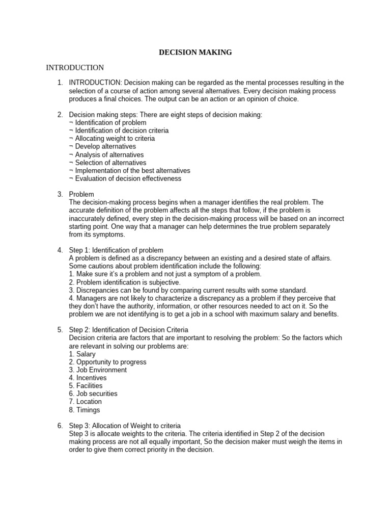 Decision Making Steps Explained | PDF | Decision Making