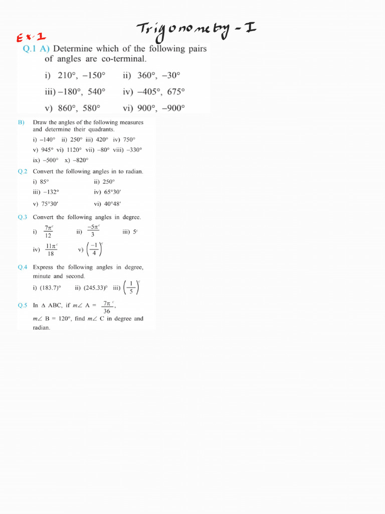 Trigonometry 1 Question Bank_240727_154207 | PDF