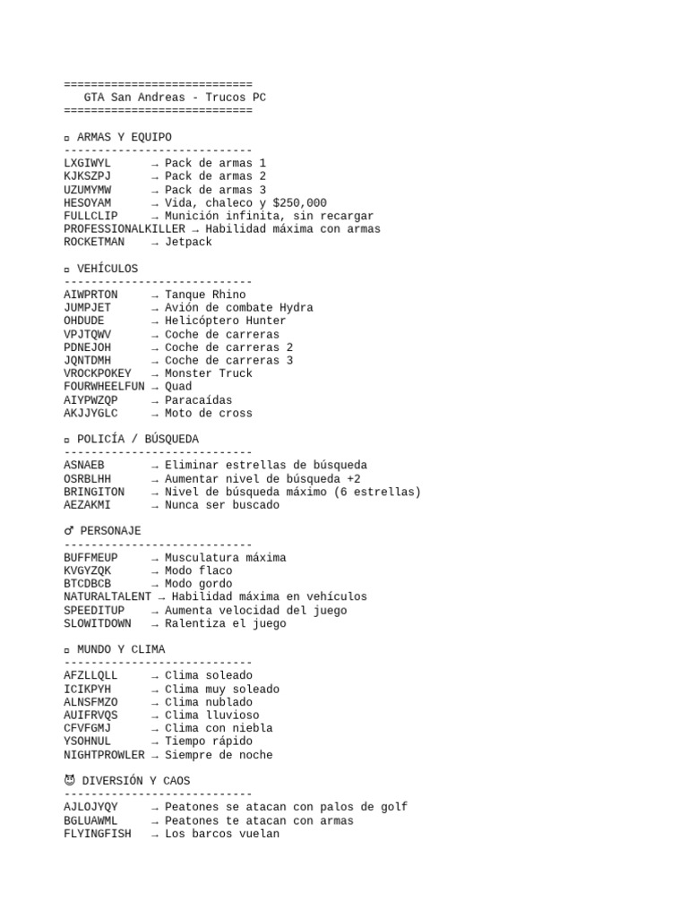 Trucos De GTA San Andreas Para PC PDF 1