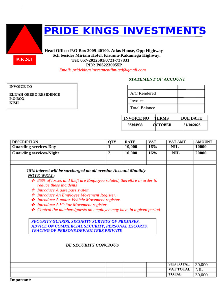 Security Services Invoice Summary | PDF | Value Added Tax | Invoice