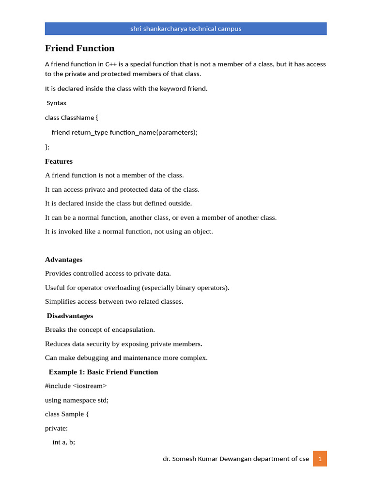 C++ Friend Functions and Classes Explained | PDF | Software Engineering ...