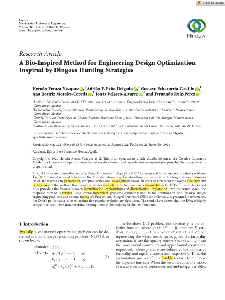 Dingo-Inspired Optimization Algorithm | PDF | Metaheuristic ...