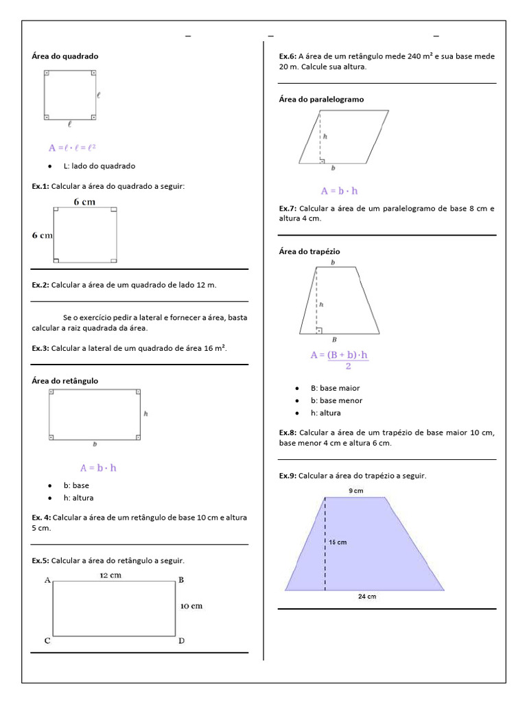 Cálculo de Áreas de Figuras Planas | PDF | Área | Triângulo