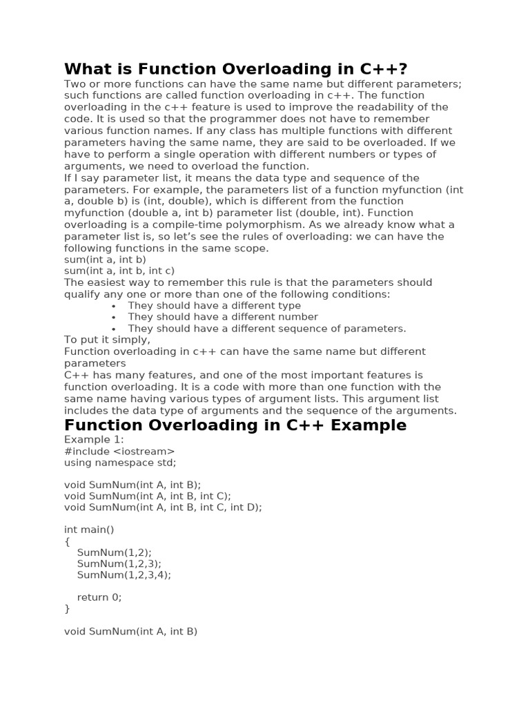 Function Overloading in C++ Explained | PDF | Parameter (Computer ...